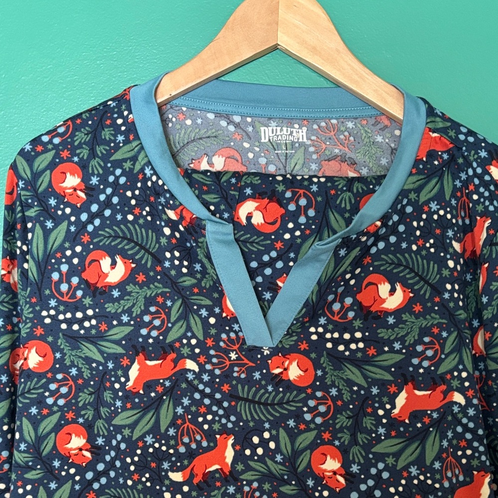 Duluth Trading Co Blue and Red Fox Pajama Set